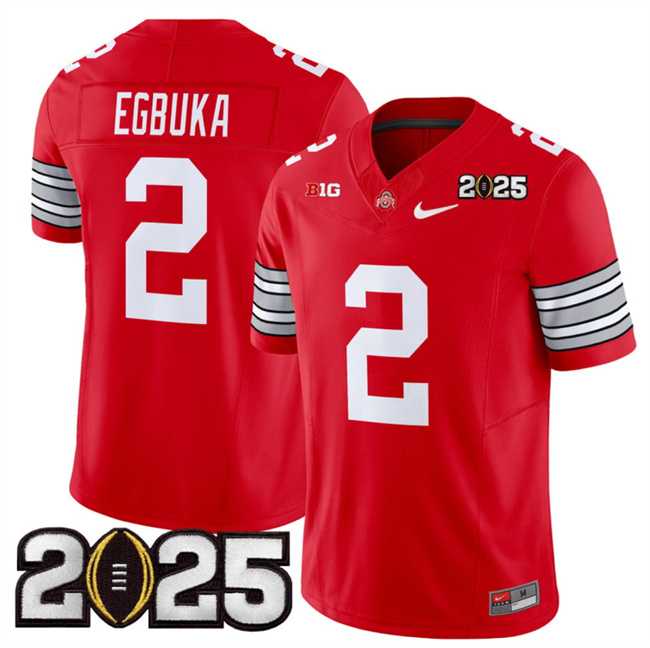 Mens Ohio State Buckeyes #2 Emeka Egbuka Red 2025 CFP Final Patch F.U.S.E. Vapor Limited Stitched Jersey Dzhi->ohio state buckeyes->NCAA Jersey